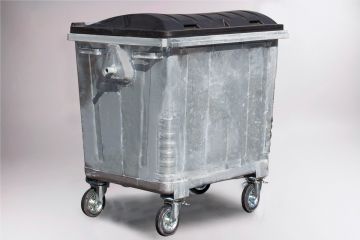 Wheelie bin 1100L with plastic double-walled black lid, 1370x970x1430 mm