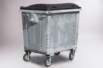 Metalen afvalcontainer, 1000 liter, met zwart dubbelwandig deksel