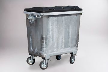 Metalen afvalcontainer, 770 liter, met zwart dubbelwandig deksel