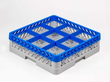 Dishwashing rack 500x500x140 mm with 9 compartments ø150 mm