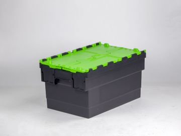 Attached lid container 55L 600x400x320 mm black/green