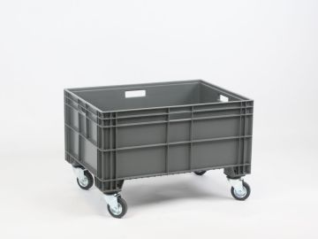 Euronorm groot volume bak 800x600x520 mm 140 liter, op 4 wielen, donkergrijs