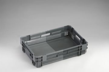 Draaistapelbak hygiëne euronorm, 600x400x140 mm, 28 liter, bodem dicht, 2 grijstinten