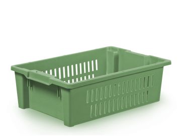 Draaistapelbak, 32 liter, 600x400x180 mm, geperforeerd, groen