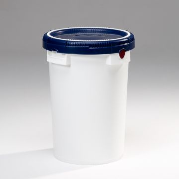Nestbaar tonnetje 25 liter, wit, met blauw deksel