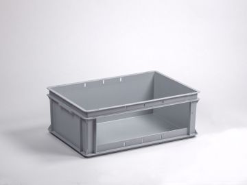 Stackable storage bin 40L open front