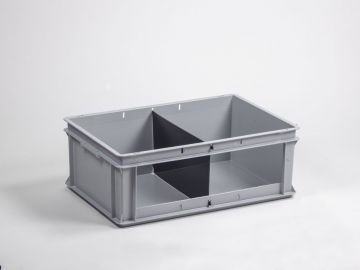 Stackable storage bin 40L open front with two compartments