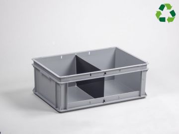 Stackable storage bin 40L open front with two compartments