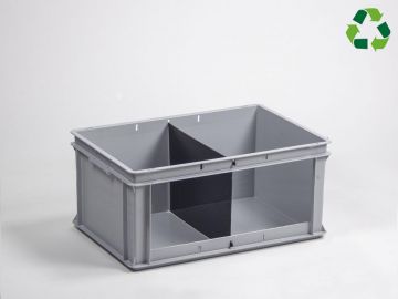 Stackable storage bin 60L open front with two compartments