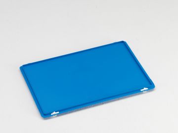 Kunststof euronorm scharnierdeksel 600x400 mm met snapsluitingen, blauw