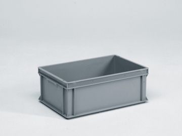 Normbox stackable bin 600x400x220 mm, 40L with closed grips, grey Virgin PP