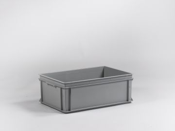 E-line Normbox stackable bin 600x400x220 mm,  with closed grips, 40L grey PP recycle