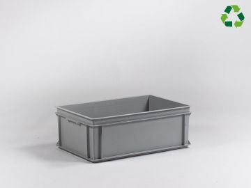 E-line Normbox stackable bin 600x400x220 mm,  with closed grips, 40L grey PP recycle