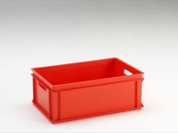 Normbox stackable bin 600x400x220 mm, 40L with open grips, red Virgin PP