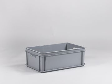 E-line Normbox stackable bin 600x400x220 mm, 40L with open grips, grey PP recycle