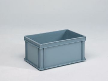 Normbox stackable bin 600x400x278 mm, 53L with closed grips, grey Virgin PP