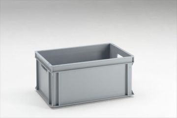 Normbox stackable bin 600x400x278 mm, 53L with open grips, grey Virgin PP
