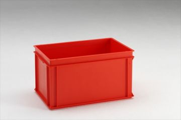 Normbox stackable bin 600x400x325 mm, 60L with closed grips, red Virgin PP