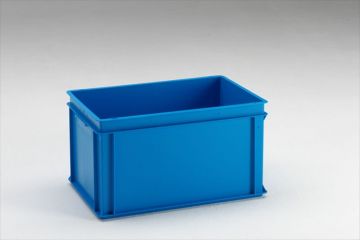 Normbox stackable bin 600x400x325 mm, 60L with closed grips, blue Virgin PP