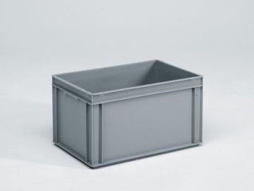 Normbox stackable bin 600x400x325 mm, 60L with closed grips, grey Virgin PP