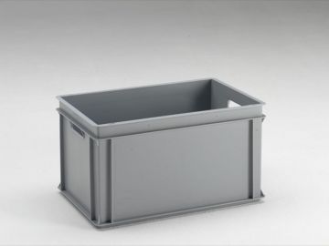 Normbox stackable bin 600x400x325 mm, 60L with open grips, grey Virgin PP