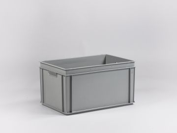 E-line Normbox stackable bin 600x400x325 mm, 60L  with open grips, grey PP recycle