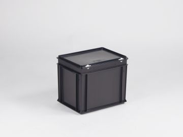 Kunststof kist 30 liter, met afsluitbaar deksel, ESD