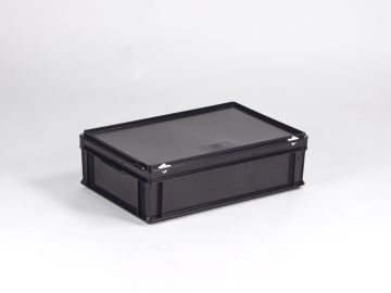Kunststof kist 30 liter, met afsluitbaar deksel, ESD
