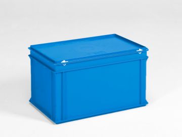Stacking container 600x400x340 mm, 60L with lid, blue