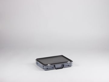 Kunststof koffer 400x300x80 mm met een greep, 6 l. grijs