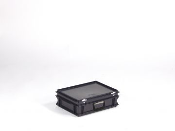 Stapelbare koffer 10 liter, 400x300x135 mm, uit ESD-veilig materiaal