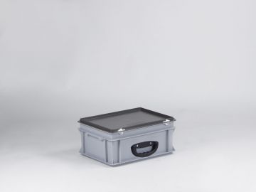 Euroline stackable plastic case, 400x300x185 mm, 15L with one reinforced handle PP virgin grey