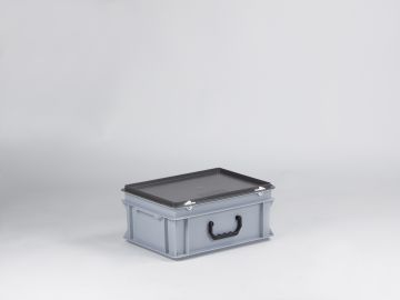 Kunststof koffer 400x300x185 mm met 1 greep, 15 l. grijs, euronorm