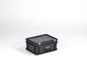 Stapelbare koffer 15 liter, 400x300x185 mm, uit ESD-veilig materiaal