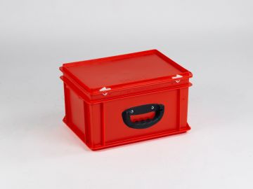 Euroline stackable plastic case, 400x300x235 mm, 20L with one reinforced handle PP red