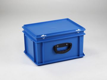 Kunststof koffer 400x300x235 mm 1 zware greep, 20 l. blauw, euronorm