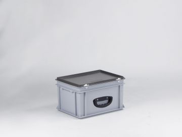 Euroline stackable plastic case, 400x300x235 mm, 20L with one reinforced handle PP grey