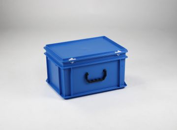 Kunststof koffer 400x300x235 mm met 1 greep, 20 l. blauw, euronorm