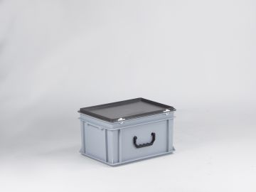 Kunststof koffer 400x300x235 mm met 1 greep, 20 l. grijs, euronorm