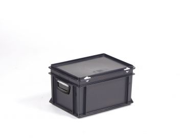 Stapelbare koffer 20 liter, 400x300x235 mm, uit ESD-veilig materiaal