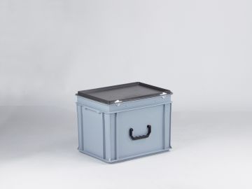 Kunststof koffer 400x300x285 mm met een greep, 25 l. grijs