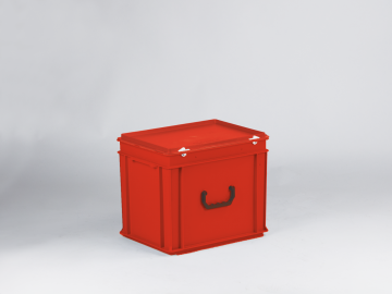 Euroline stackable plastic case, 400x300x340 mm, 30L with one handle PP virgin red