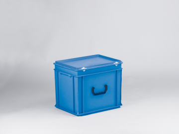 Kunststof koffer 400x300x340 mm met 1 greep, 30 l. blauw, euronorm