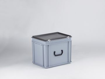 Kunststof koffer 400x300x340 mm met 1 greep, 30 l. grijs, euronorm