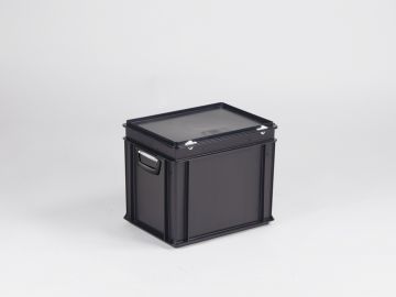 Euroline stackable ESD conductive case, 400x300x340 mm, 30L with two handles