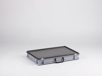 Kunststof koffer 600x400x90 mm met een greep, 14 l. grijs