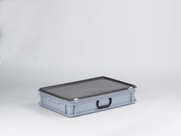 Euroline stackable plastic case, 600x400x135 mm, 20L with one handle PP virgin grey