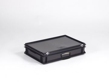 Stapelbare koffer 20 liter, 600x400x135 mm, uit ESD-veilig materiaal