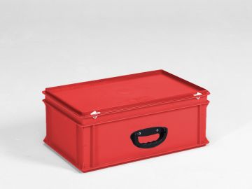 Kunststof koffer 600x400x235 mm met 1 greep, 40 l. rood, euronorm
