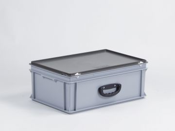 Kunststof koffer 600x400x235 mm met 1 greep, 40 l. grijs, euronorm